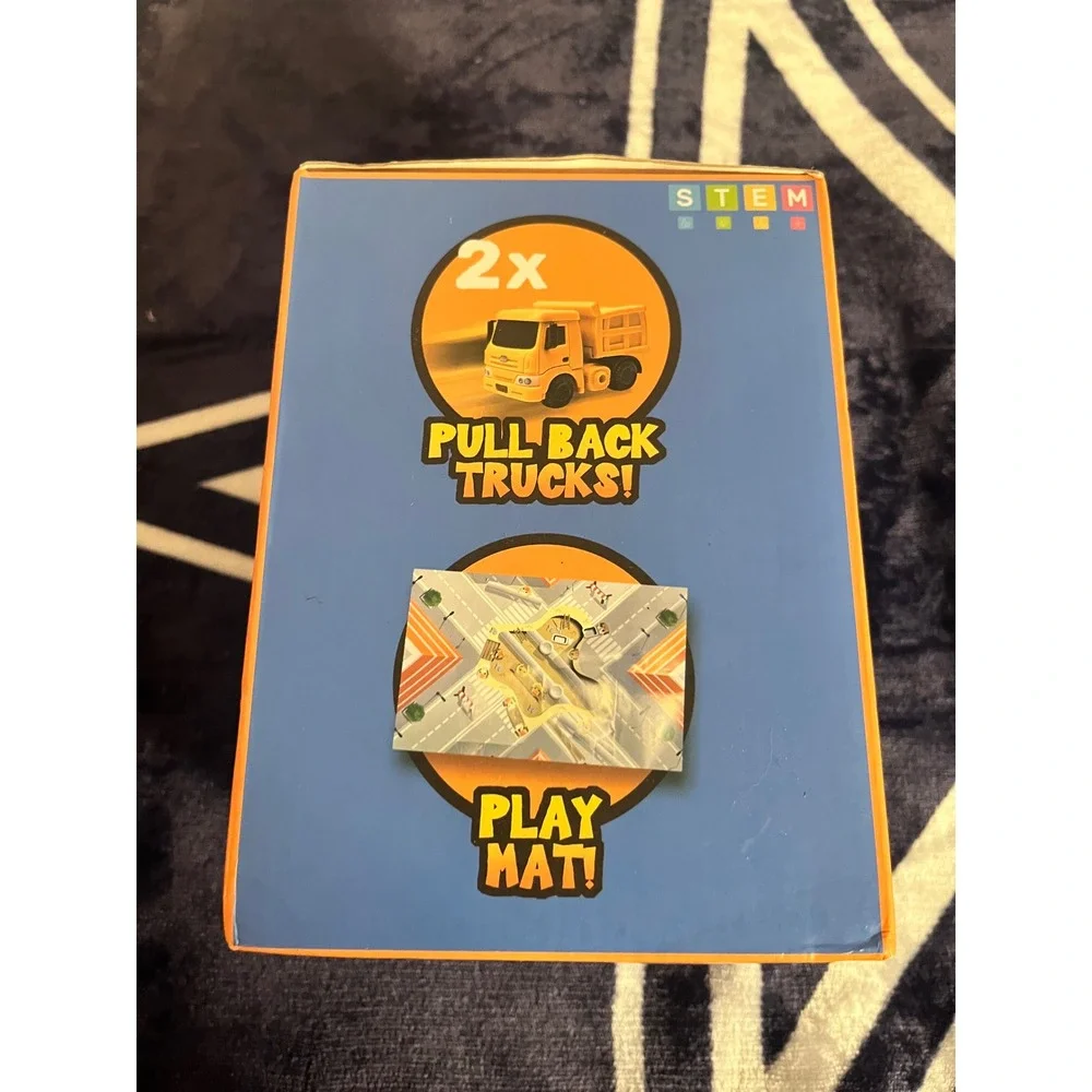 YGOVVK Jumbo Construction Dig and Play STEM‎ Kit 2 Pull Back Trucks Play Mat NEW